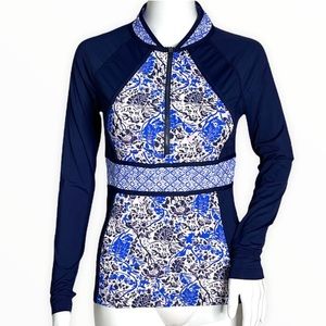 Athleta Rash Guard Top Blue Purple Long Sleeve High Neck Swimsuit Top